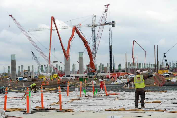 (Francisco Kjolseth  |  The Salt Lake Tribune)  A work force of 600 trade workers keep busy as the Salt Lake City Department of Airports gives a tour of the progress being made to replace the three aging terminals with a single central terminal building.  Over time, the existing terminal, parking garage and concourses will be completely demolished and replaced with a peak force of two thousands workers and an estimated completion date of 2025.