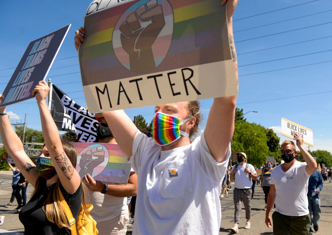 (Leah Hogsten  |  The Salt Lake Tribune) Over 1,000 Pride for Black Lives Matter supporters rallied at Liberty Park, Sunday, June 14, 2020 for over three hours before marching throughout Salt Lake City to join the Las Vidas Negras Importan Rally at Washington Square.