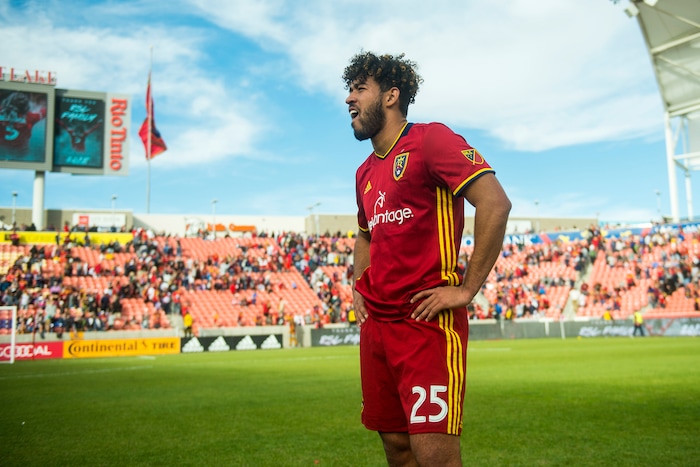 (Chris Detrick  |  The Salt Lake Tribune)  Real Salt Lake midfielder Danilo Acosta (25) after the game at Rio Tinto Stadium Sunday, October 22, 2017.  