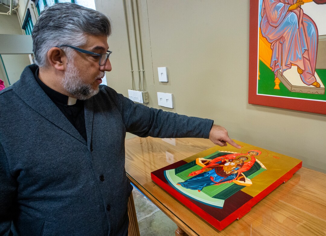 (Rick Egan  |  The Salt Lake Tribune)    The Rev. Anthony Savas talks about one of the icons, in the new St. Anna Orthodox Church in Sandy, Friday, Jan. 24, 2020.
