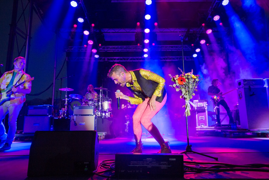(Rick Egan  |  The Salt Lake Tribune)  Tyler Glenn Sings for Neon Trees, at the LoveLoud Festival at Brent Brown Ballpark at UVU campus, Saturday, August 26, 2017.