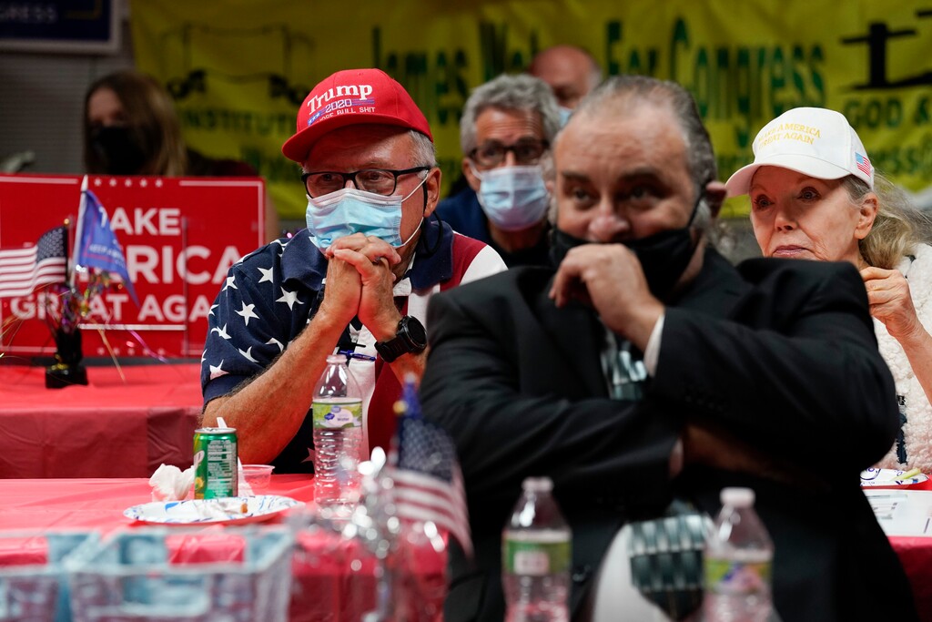 Supporters of President Donald Trump wait for election results Tuesday, Nov. 3, 2020, in Stanton, Calif. (AP Photo/Ashley Landis)