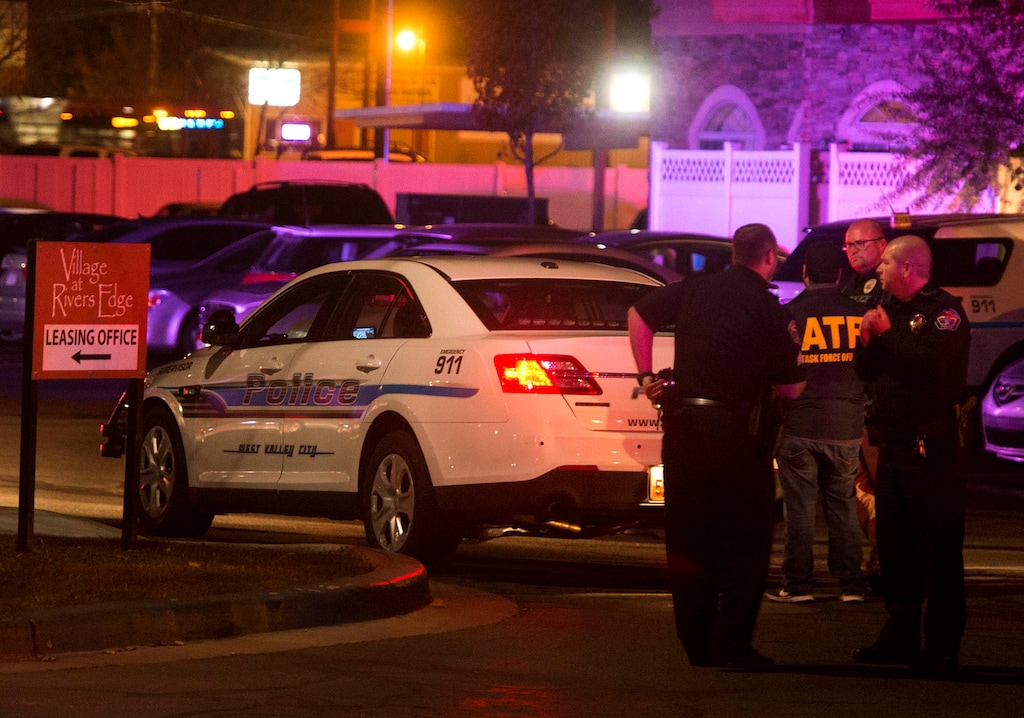 (Rick Egan  |  The Salt Lake Tribune)  Police investigate a shooting at the Village at Rivers Edge Apartment complex in West Valley, City, Tuesday, November 7, 2017.