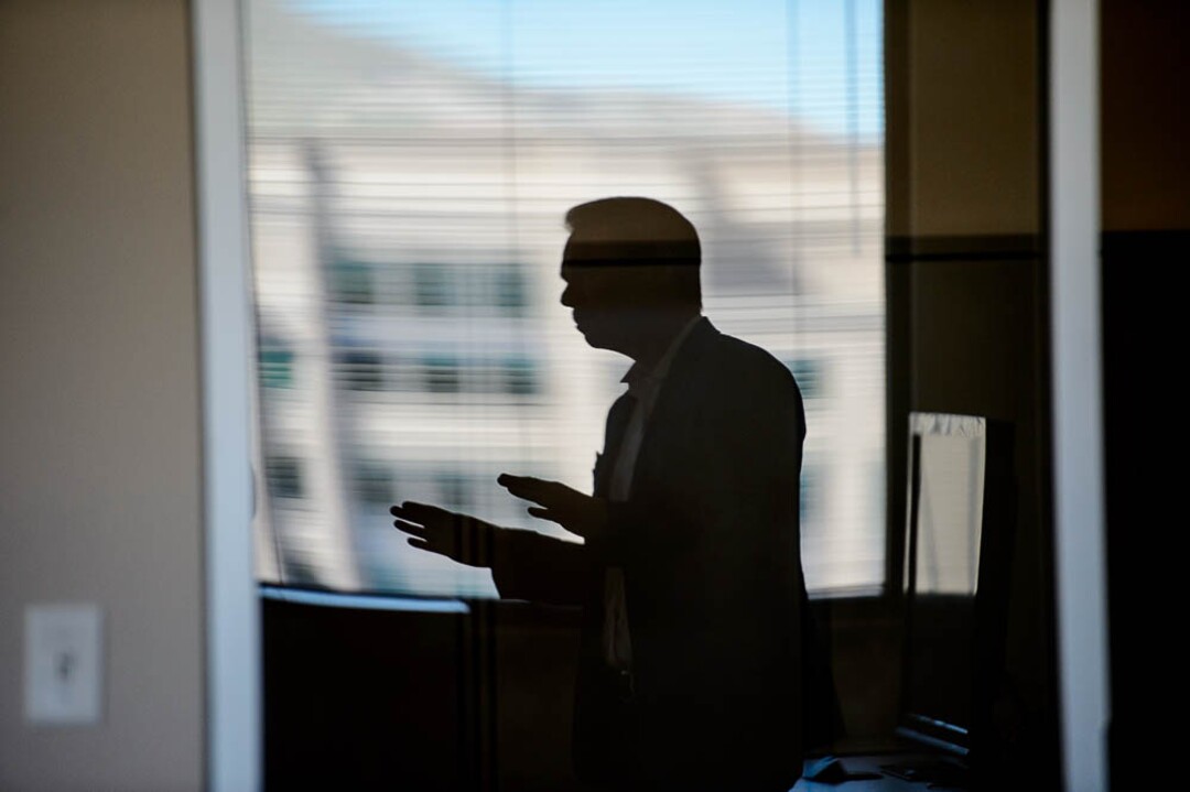 (Trent Nelson | The Salt Lake Tribune)  Paul Huntsman, owner of The Salt Lake Tribune, addresses staff members, Tuesday May 8, 2018.