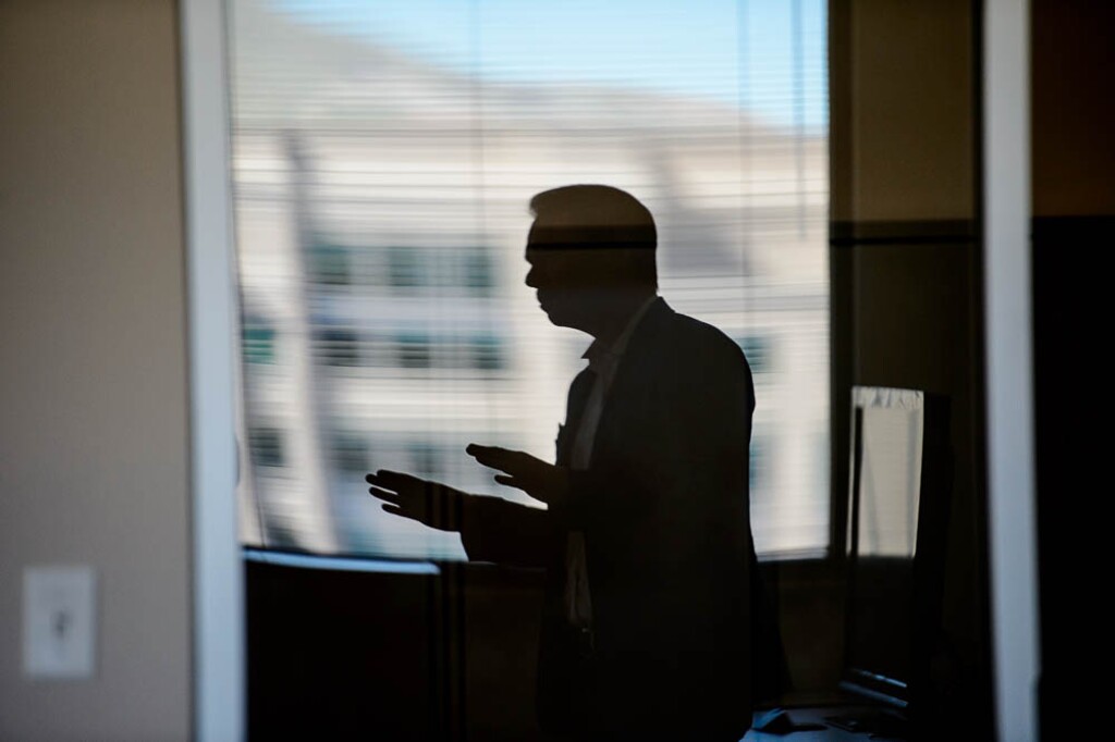 (Trent Nelson | The Salt Lake Tribune) Paul Huntsman, owner of The Salt Lake Tribune, addresses staff members, Tuesday May 8, 2018.