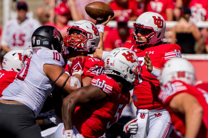 (Trent Nelson  |  The Salt Lake Tribune) Utah Utes quarterback Cameron Rising (7) as the University of Utah hosts Washington State, NCAA football in Salt Lake City on Saturday, Sept. 25, 2021.