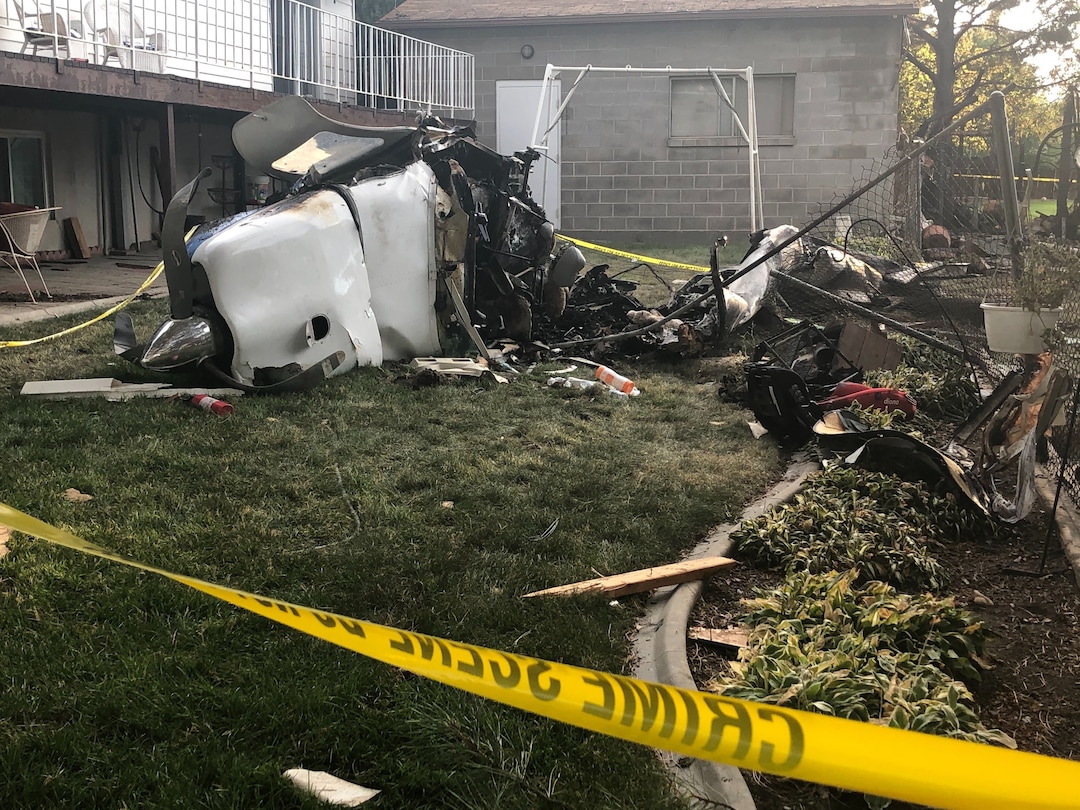 (Sydney Glenn | FOX 13) The crash site where a small plane with six passengers hit a home in West Jordan on Saturday, July 25, 2020.