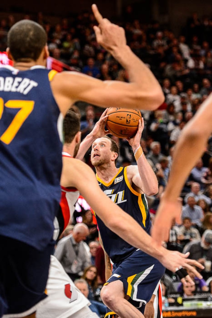 (Trent Nelson | The Salt Lake Tribune)  Utah Jazz forward Joe Ingles (2) as the Utah Jazz host the Portland Trail Blazers, NBA basketball in Salt Lake City, Wednesday November 1, 2017.