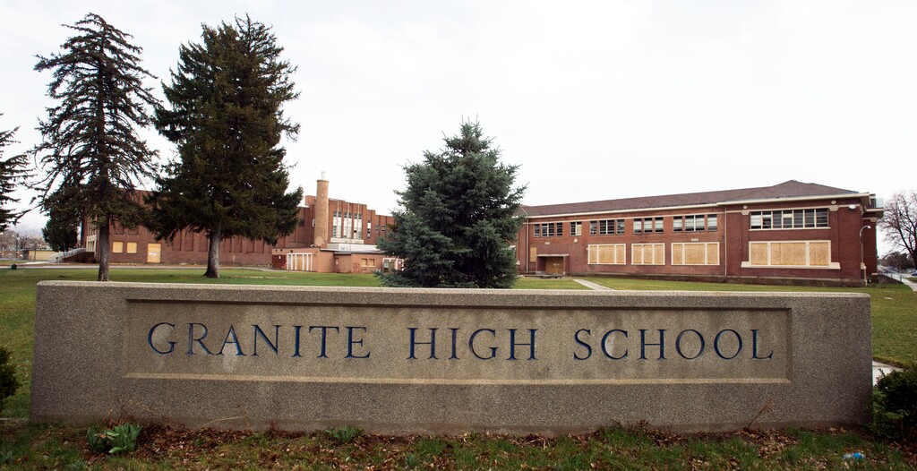 Steve Griffin  |  The Salt Lake TribuneBoarded up Granite High School in Salt Lake City, Monday, March 14, 2016. 