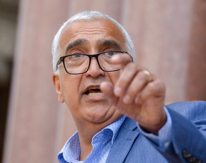 (Leah Hogsten  |  The Salt Lake Tribune) “This is our sad, descriptive, painful reality,” said Salt Lake County District Attorney Sim Gill, who was well received by the crowd. Members of Moms Demand Action for Gun Sense in America gathered at Washington Square Park to demand change in gun laws in reaction to the August mass shootings in Dayton, Ohio and El Paso, Texas, and the hundreds of Americans who are wounded and killed by gun violence every day.