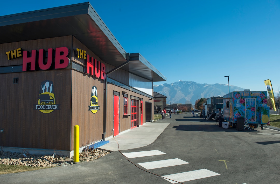 (Rick Egan  |  The Salt Lake Tribune)       The Hub Food Truck Park in South Jordan, where food trucks park outside, but guests can eat inside, Monday, Nov. 12, 2018.