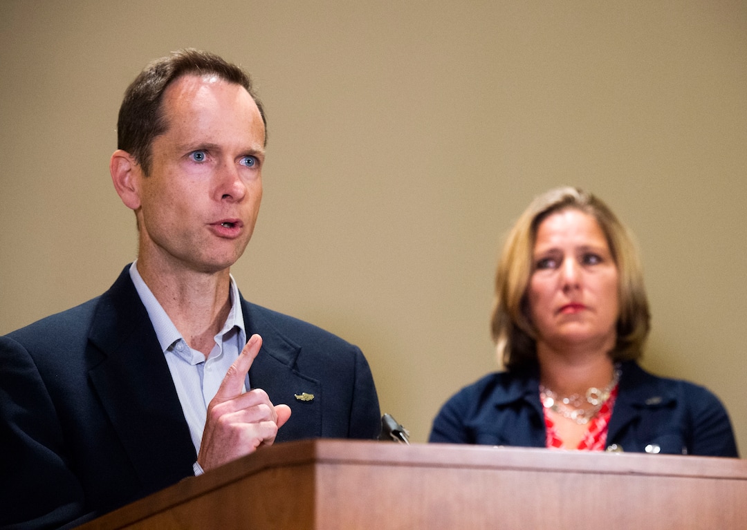 (Rick Egan | The Salt Lake Tribune) Matt McCluskey left, and wife Jill speak at a news conference Thursday, June 27, 2019, following the filing of a lawsuit against the University of Utah for $56 million, alleging campus police could have done more to prevent the murder of their daughter Lauren.