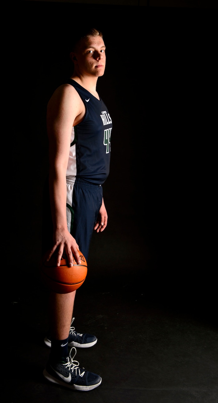(Steve Griffin  |  The Salt Lake Tribune)  Prep basketball Trevon Allfrey, Copper Hills, in the Salt Lake Tribune studio in Salt Lake City Tuesday April 10, 2018.