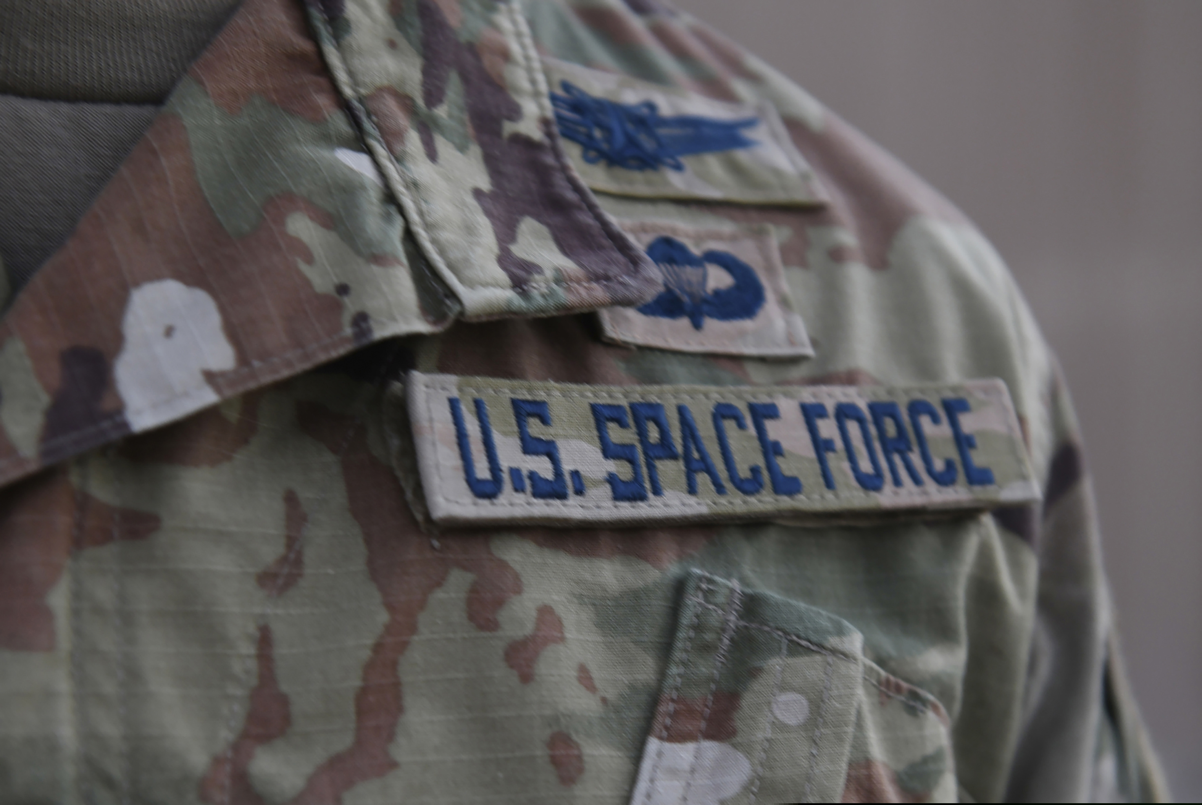 (Staff Sgt. Kayla White | U.S. Air Force via AP) In this file photo released by the U.S. Air Force, Capt. Ryan Vickers stands for a photo to display his new service tapes after taking his oath of office to transfer from the U.S. Air Force to the U.S. Space Force at Al-Udeid Air Base, Qatar, Tuesday, Sept. 1, 2020. Space Force, the first new U.S. military service since the creation of the Air Force in 1947, now has some 20 members stationed at Qatar's Al-Udeid Air Base in its first foreign deployment.