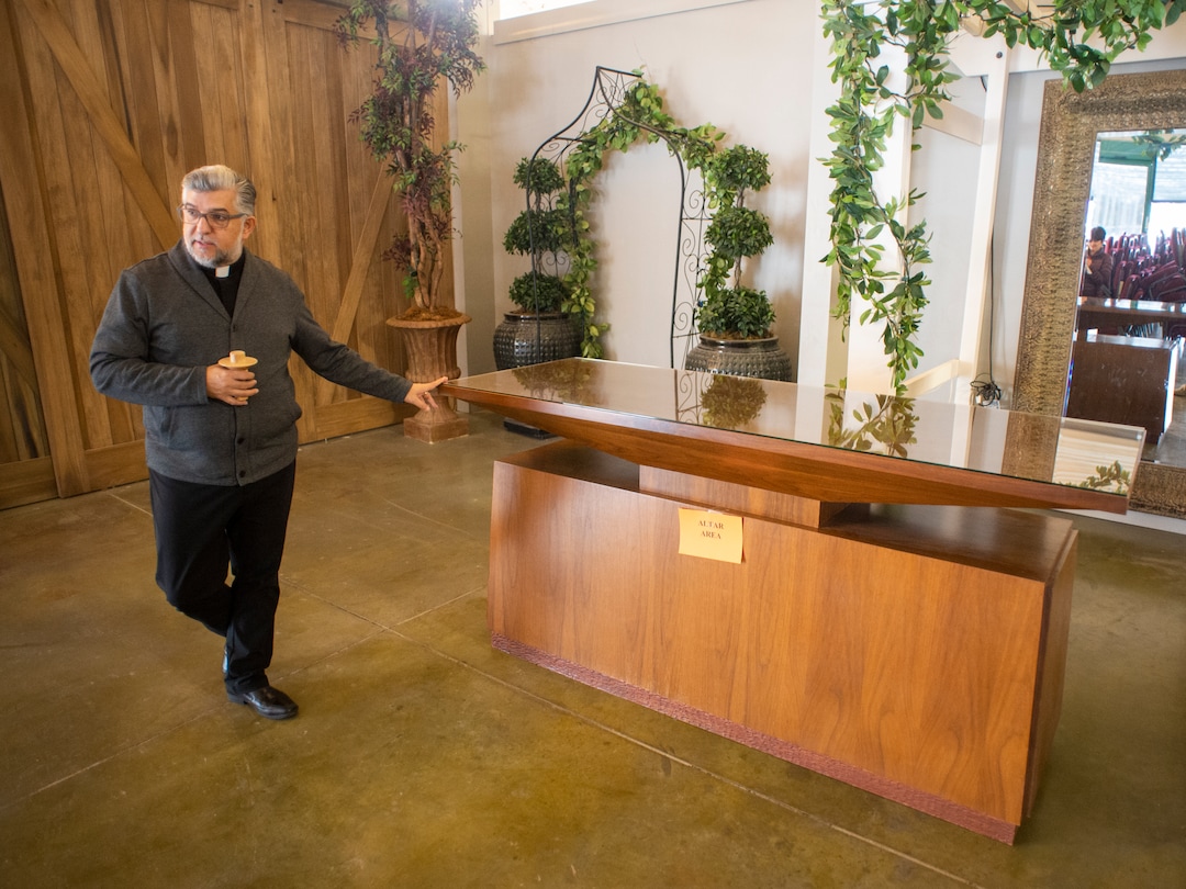 (Rick Egan  |  The Salt Lake Tribune)    The Rev. Anthony Savas, with the altar that will grace the new St. Anna Orthodox Church, 1300 East, in Sandy, Friday, Jan. 24, 2020.