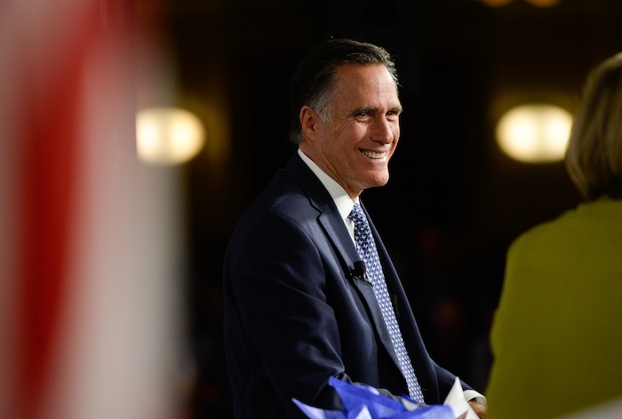 (Francisco Kjolseth  |  The Salt Lake Tribune)  Mitt Romney speaks at the Utah Economic Outlook & Policy Summit 2018, hosted by the Salt Lake Chamber at the Salt Lake City Marriott Downtown at City Creek on Tuesday, Jan. 16, 2018. 