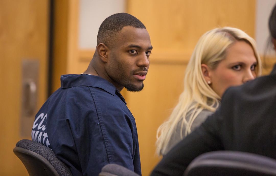 Sydney Oliver  |  Pool PhotoFormer Utah State University linebacker Torrey Green appears in the First District court on Wednesday, beginning the first day of a three-day preliminary hearing. Green is charged with six counts of rape, one count of aggravated kidnapping, three counts of forcible sex abuse and two counts of object rape. 