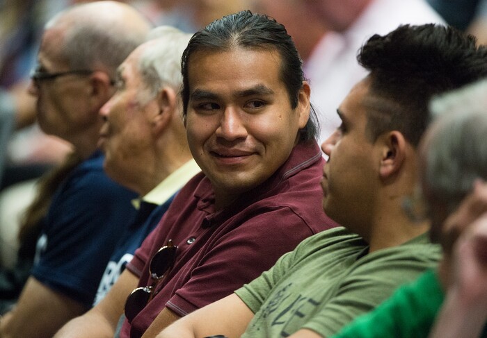 Leah Hogsten | The Salt Lake Tribune
Utahns react to candidates in the 3rd District primary, Provo Mayor John Curtis, former state Rep. Chris Herrod and businessman Tanner Ainge as they field questions during The Salt Lake Tribune-Hinckley Institute of Politics debate, July 28, 2017, at the Utah Valley Convention Center in Provo. The primary will be held Aug. 15.