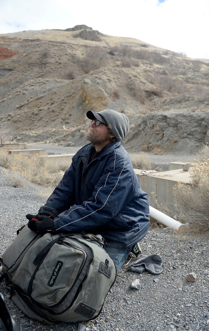 (Al Hartmann  |  The Salt Lake Tribune) 	
John, a 50-year-old homeless man, came down out of the hills to talk to people at a mobile homeless outreach center on Thursday Feb. 15, 2018.