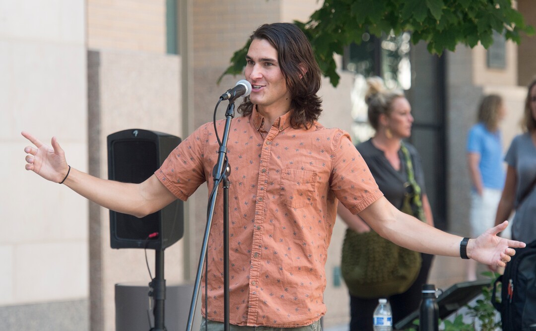 (Rick Egan  |  The Salt Lake Tribune)   Dallin Mcallister performs on Main Street in Salt Lake City.  The first Salt Lake Busker Festival is set for Aug. 24 on Regent Street, bringing together street musicians, magicians, jugglers and other performers. Thursday, Aug. 16, 2018.