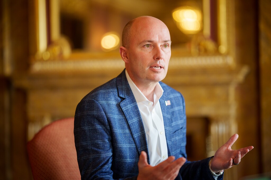 (Trent Nelson  |  The Salt Lake Tribune) Gov. Spencer Cox talks in Salt Lake City on the last day of the legislative session, Friday, March 3, 2023.