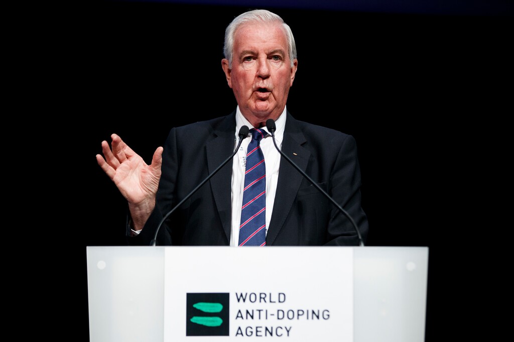 FILE - In this March 13, 2017, file photo, Craig Reedie, president of the world anti-doping agency (WADA), delivers his speech during the opening day of the 2017 WADA annual symposium in Lausanne, Switzerland. On Thursday, May 18, a bit over a year after The New York Times revealed the sordid specifics of a doping scandal that pervaded Russia’s Olympic team, the World Anti-Doping Agency’s governing board meets. (Valentin Flauraud/Keystone via AP, File)