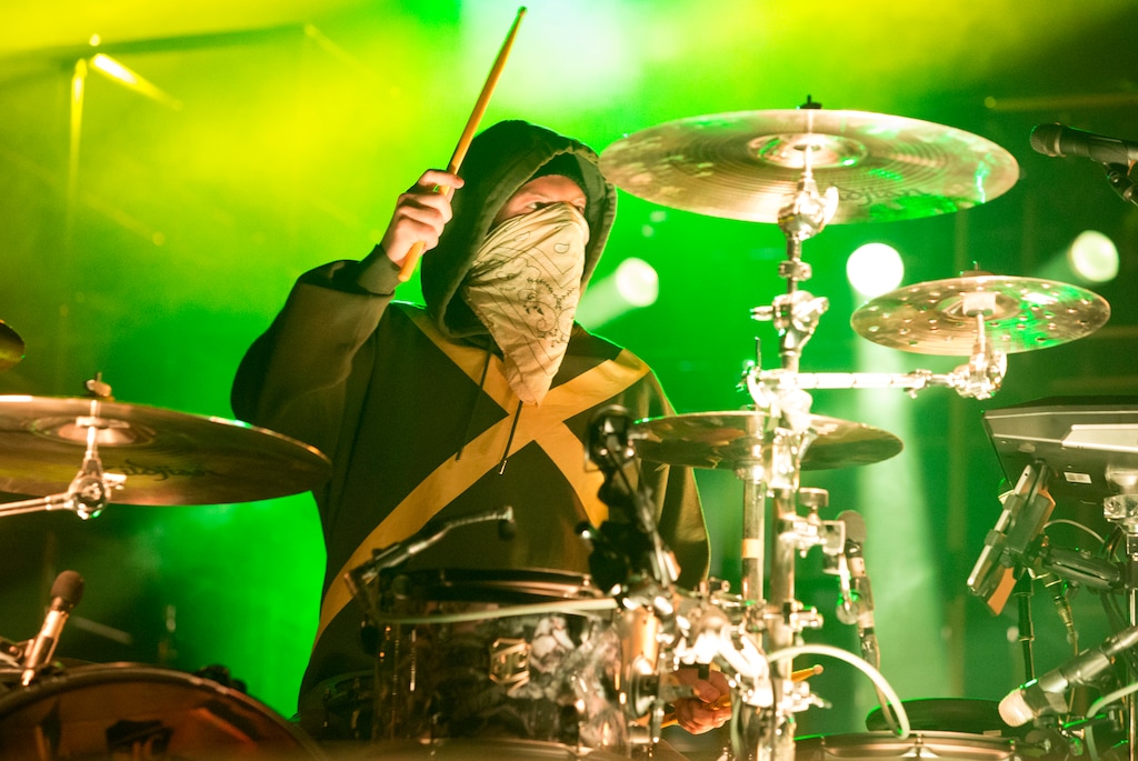 (Owen Sweeney | AP file photo) Josh Dun of the rap-rock duo Twenty One Pilots, in concert last year in Philadelphia. The band announced that its show on Monday, Oct. 28, 2019, at Vivint Smart Home Arena would be postponed, due to snowfall in the Rockies.