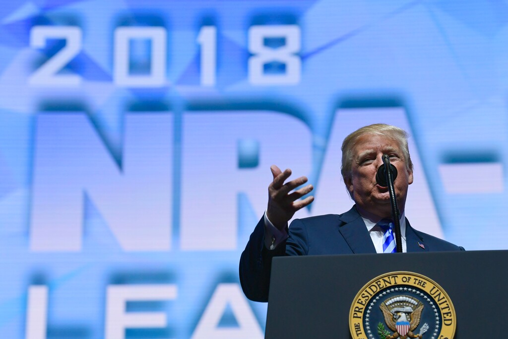 (Susan Walsh | The Associated Press) President Donald Trump speaks at the NRA convention in Dallas, Friday, May 4, 2018.