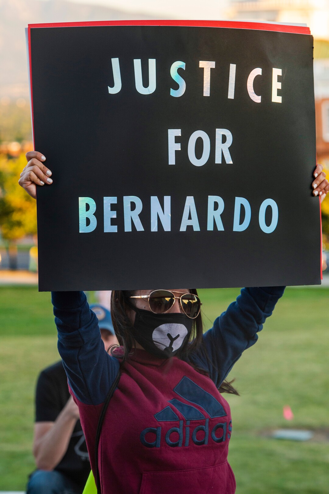(Rick Egan  |  The Salt Lake Tribune)     Karina Palacios joins the crowd during a demonstration at the State Capitol on Wednesday, June 10, 2020.