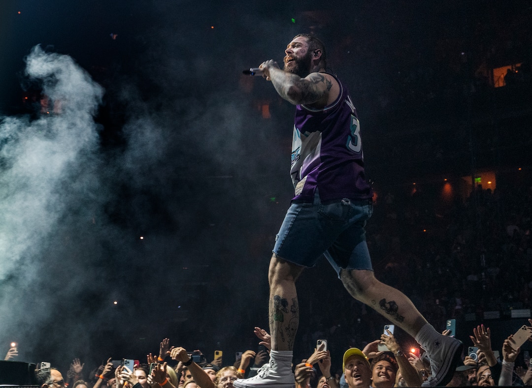 (Leah Hogsten | The Salt Lake Tribune) Post Malone performs at Vivint Arena in Salt Lake City during his Twelve Carat Tour, Nov. 1, 2022. 