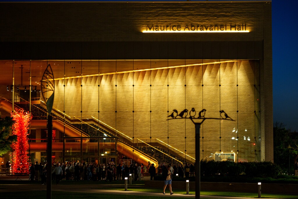 (Trent Nelson  |  The Salt Lake Tribune) The sign on Abravanel Hall is illuminated after a brief ceremony in Salt Lake City on Friday, May 17, 2024.