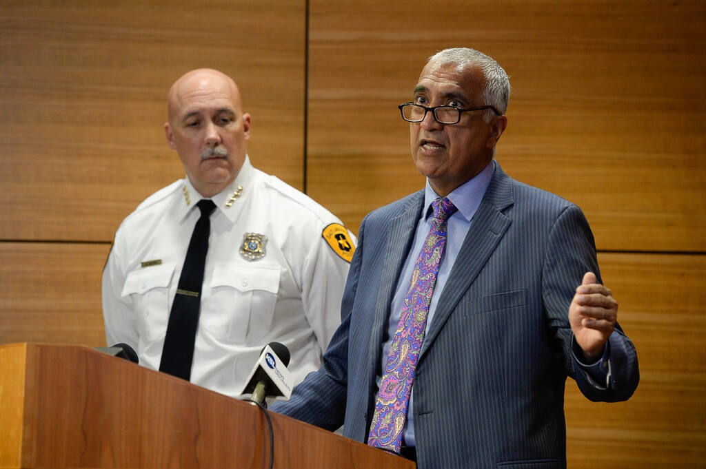 (Francisco Kjolseth  |  The Salt Lake Tribune)   Salt Lake City Police Chief Mike Brown and Salt Lake County District Attorney Sim Gill announce the details of an internal investigation involving a former civilian evidence room employee during a press event at the Salt Lake City Police Department on Friday, Sept. 8, 2017.