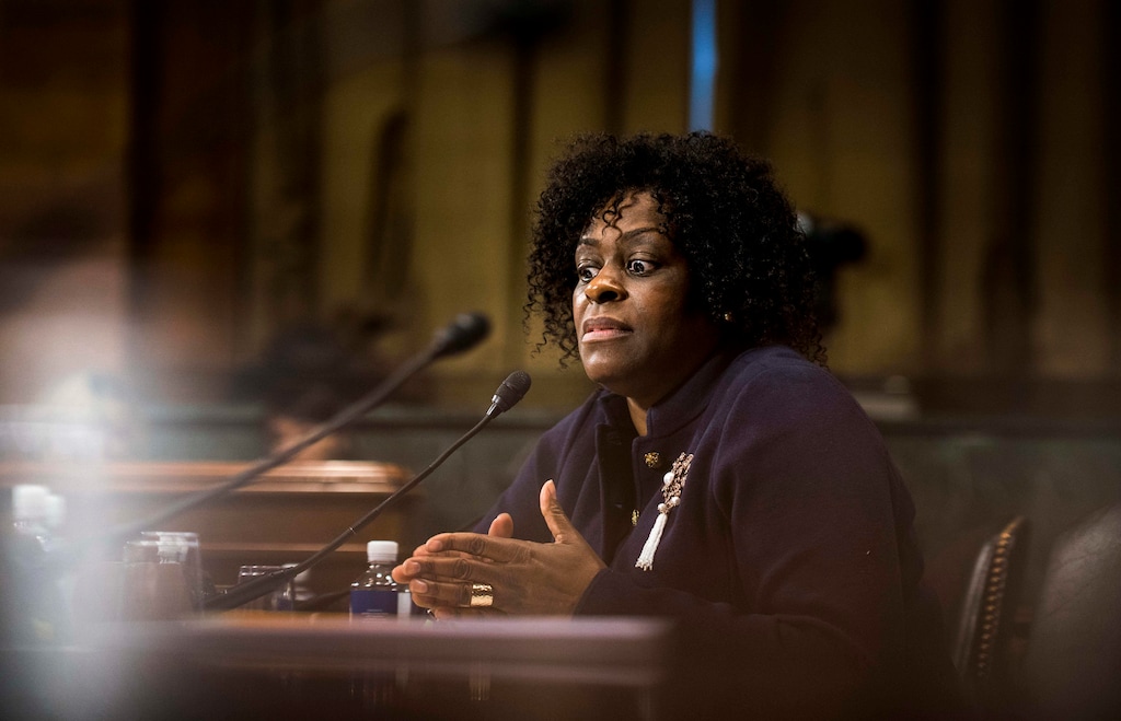 Demetra Ashley, acting assistant administrator of the Drug Enforcement Administration, testifies before the Senate Judiciary Committee that the Ensuring Patient Access and Effective Drug Enforcement Act should be revised. (Melina Mara/The Washington Post)