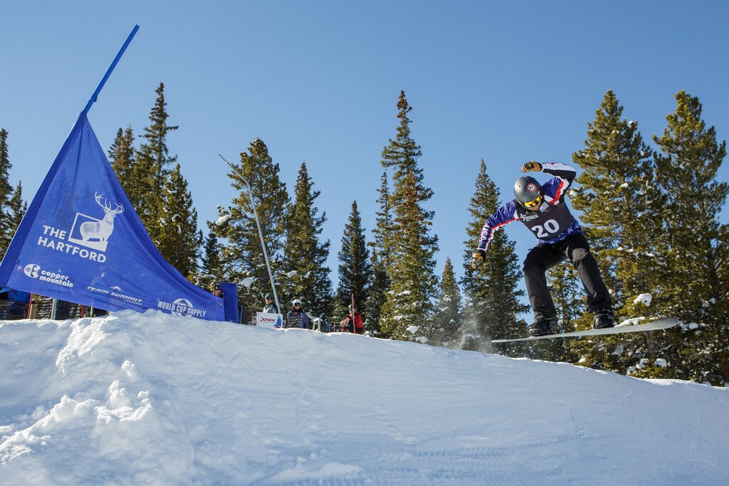 Joe Kusumoto, US Ski & Snowboard/contributed
Tyler Burdick of Salt Lake City competes in a Para snowboarding event at Copper Mountain. Burdick, whose feet were injured when bomb exploded under his truck when he was serving with a Marines troop in Afghanistan in 2010, competed in snowboardcross as a standing athlete in the 2014 Paralympics. He returns to the Winter Games in Beijing as a below-the-knee amputee and will compete in men's banked slalom in the SB-LL1 class.