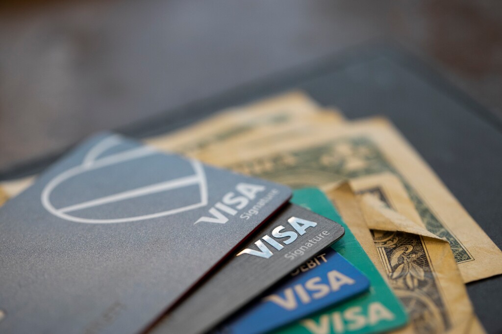 (Jenny Kane | AP file photo)  Visa credit cards and debit cards in New Orleans on Aug. 11, 2019.