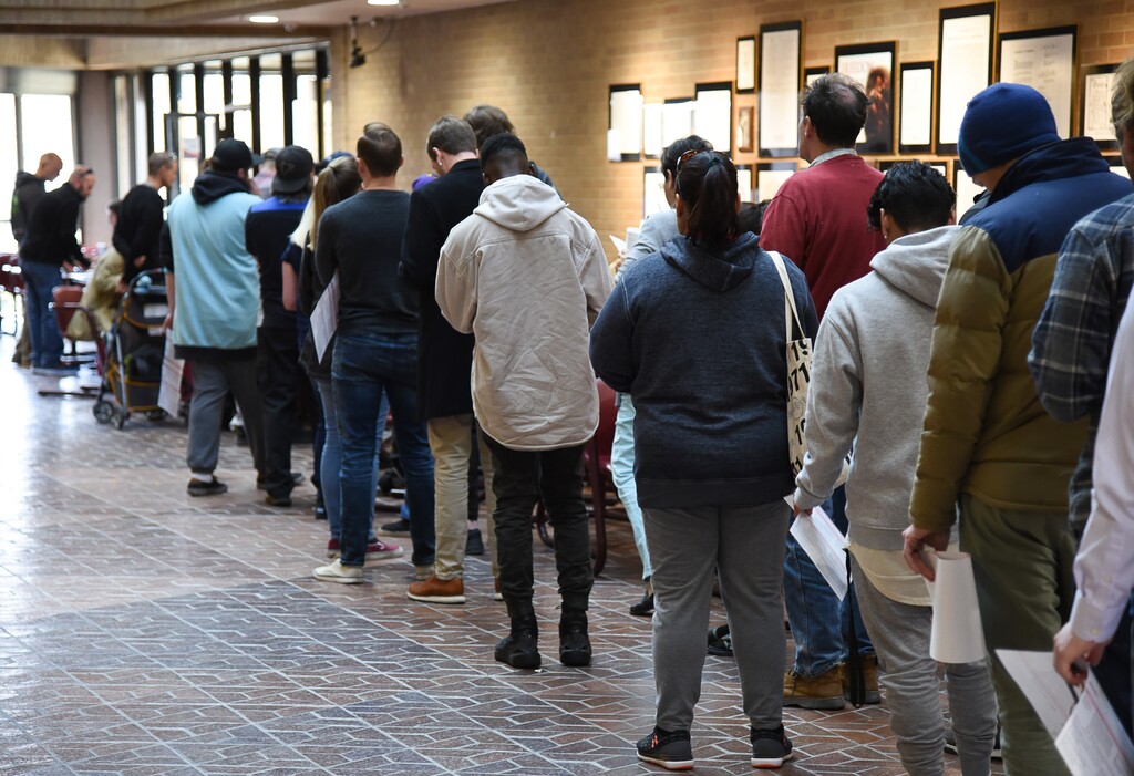(Francisco Kjolseth  |  The Salt Lake Tribune)  People line up to vote for the midterm elections on Tuesday, Nov. 6, 2018 at the Salt Lake County offices.