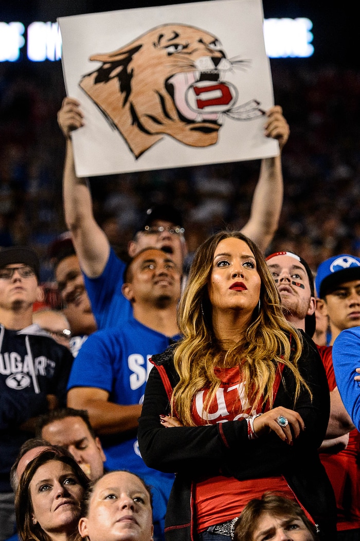 (Trent Nelson | The Salt Lake Tribune)  Fans as BYU hosts Utah, NCAA football in Provo, Saturday September 9, 2017.