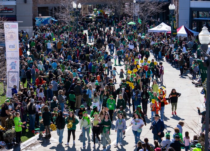 (Rick Egan | The Salt Lake Tribune) Hundreds gather at the Gateway for the St. Patrick's Parade, in Salt Lake City, on Saturday, March 12, 2022.
