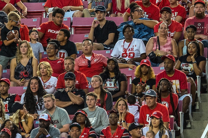 (Chris Detrick | The Salt Lake Tribune) Family members of Utah Utes wide receiver Darren Carrington (9) watch the game at Rice-Eccles Stadium Thursday, August 31, 2017. Utah Utes defeated North Dakota Fighting Hawks 37-16.