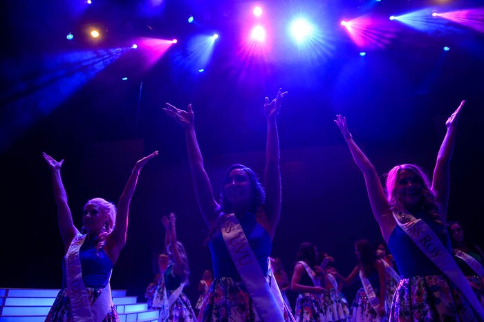 (Trent Nelson | The Salt Lake Tribune)
Contestants rehearse before the curtain goes up at the Miss Utah pageant in Salt Lake City, Wednesday June 13, 2018.