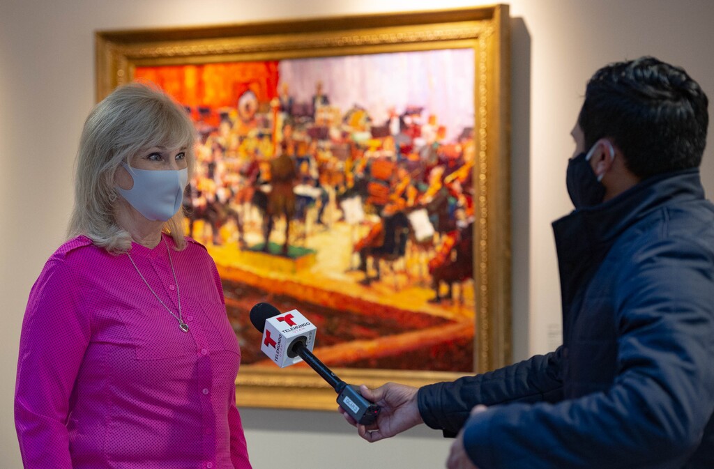 (Francisco Kjolseth | The Salt Lake Tribune) Salt Lake County Clerk Sherrie Swensen is interviewed by the news media as people show up to vote on the first day of the state’s in-person voting at the Salt Lake County Government Center on Tuesday, Oct. 20, 2020.