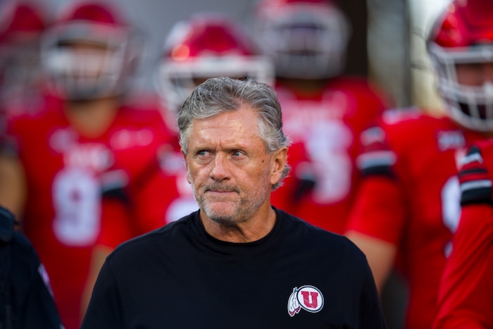 (Trent Nelson  |  The Salt Lake Tribune) Utah Utes head coach Kyle Whittingham as BYU hosts Utah, NCAA football at LaVell Edwards Stadium in Provo on Saturday, Oct. 18, 2025.