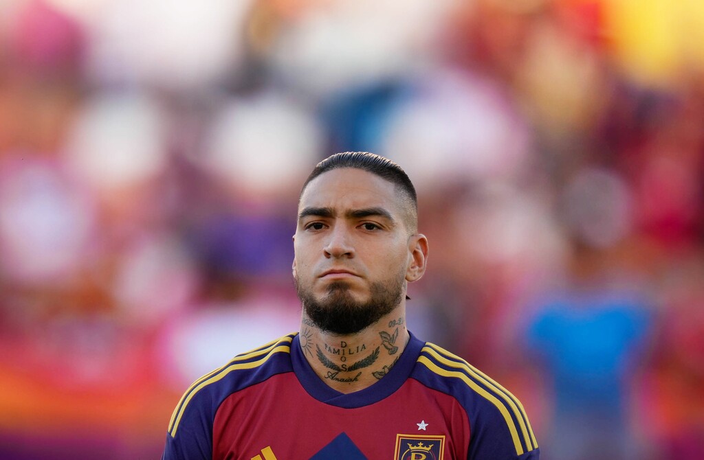 (Francisco Kjolseth  |  The Salt Lake Tribune) Real Salt Lake forward Chicho Arango (9) takes to the field before an MLS soccer match against LA Galaxy on June 22  in Sandy. RSL lost 3-0 to the Timbers on Saturday night in Portland.