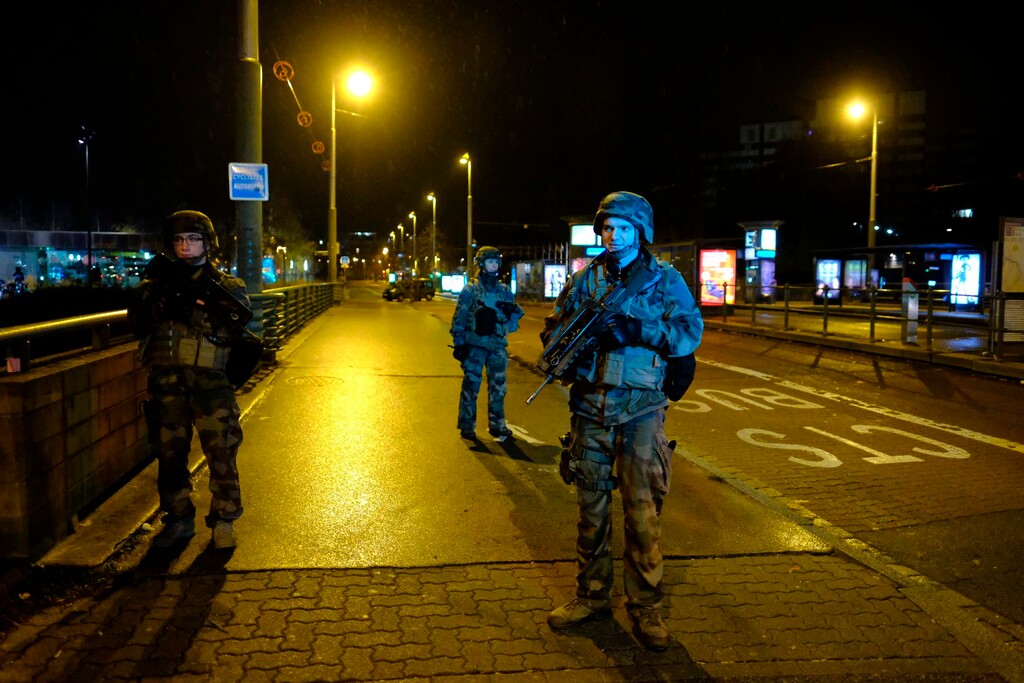 (AP Photo) Soldiers patrol in Strasbourg, eastern France, after a shooting Tuesday Dec.11, 2018. French prosecutors say a terror investigation has been opened into the shooting at a Christmas market in Strasbourg that has left two dead and up to eight wounded, including several in critical condition.