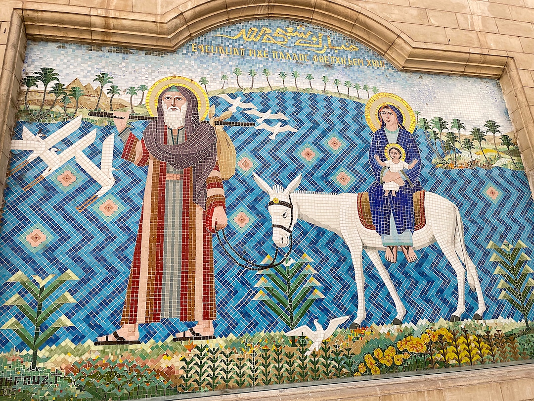 (Michael Stack | Special to The Tribune) A mosaic depiction of Jesus Christ and family traveling through Egypt at the Coptic Hanging Church in Cairo, April 2022.