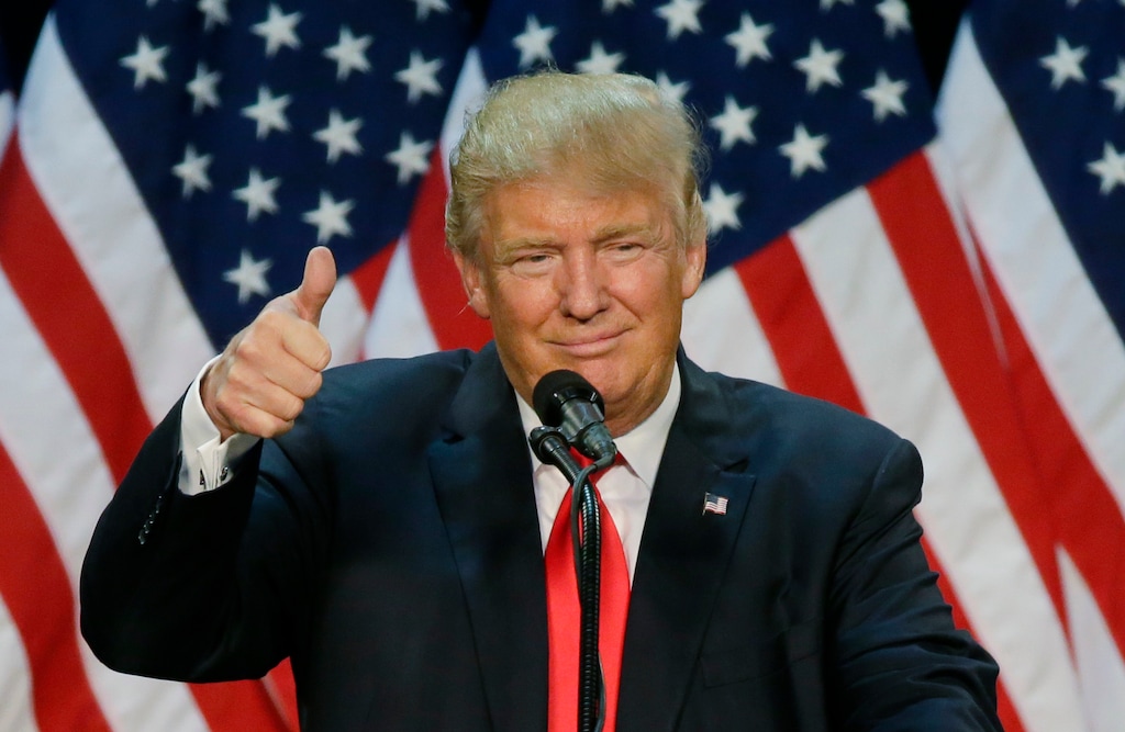 (Ted S. Warren | The Associated Press) In this May 6, 2016, file photo, Republican presidential candidate Donald Trump speaks during a rally in Eugene, Ore. Trump’s federal tax overhaul is a short-term boon for most states, but one is set to miss out entirely: Oregon. Instead of a bonus, Oregon faces a loss of $217 million in the two years after the overhaul goes into effect, the largest of any state that has revealed its predictions.