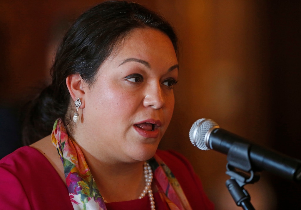 In this Feb. 6, 2018, photo, shows Democratic Sen. Luz Escamilla speaking during a news conference at the Utah State Capitol, in Salt Lake City. Utah Republican lawmakers shut down discussion of a bill Tuesday, Feb. 13, that would study whether women working in some state government offices are paid less than men. Escamilla would ask the state to spend $125,000 to have a university take an in-depth look at whether men and women with similar jobs and backgrounds are paid differently. (AP Photo/Rick Bowmer)