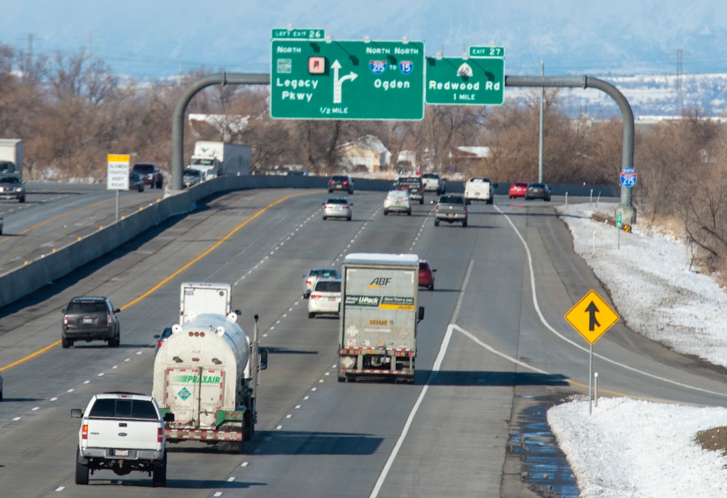 (Rick Egan | Tribune file photo)  Big trucks stay to the right on I-215, Thursday, Feb. 7, 2019.