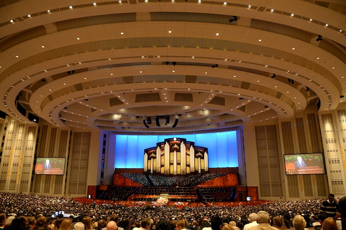 (Al Hartmann  |  The Salt Lake Tribune) 	
Thousands of members of the Church of Jesus Christ of Latter Day Saints attend the Sunday afternoon session of the LDS Church’s 187th Semiannual General Conference in Salt Lake City on Sunday Oct. 1, 2017.