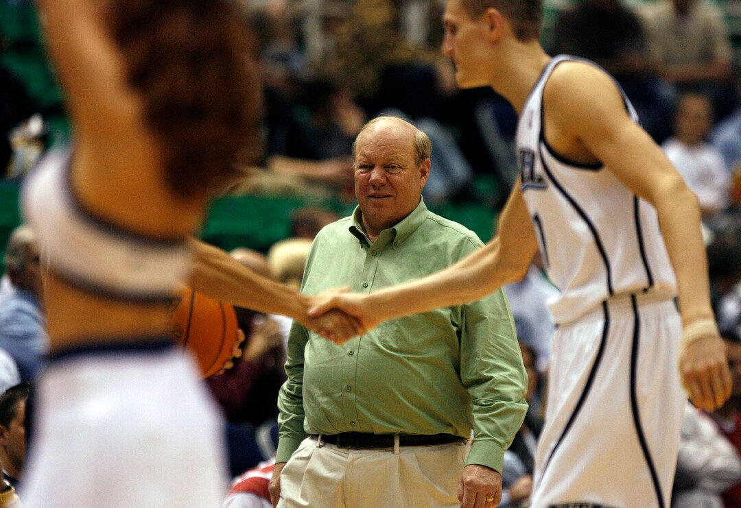 (Al Hartmann  |  Tribune file photo) Jazz owner Larry Miller watches as his players take the floor against the Rockets in 2007.